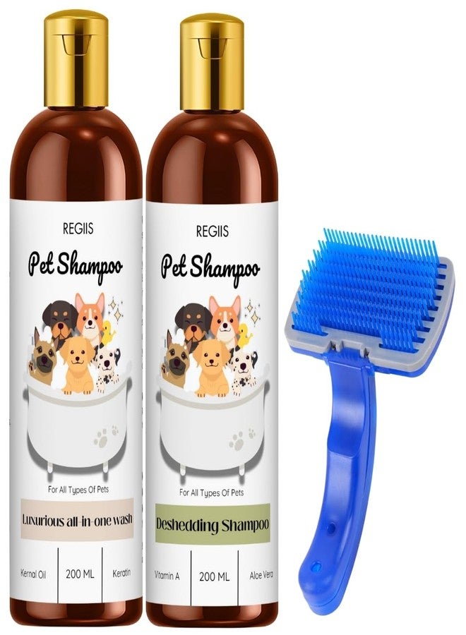 Regiis Pet Shampoo Set with Grooming Brush, Luxurious All-in-One Wash and Deshedding Formula, 200ml Each, for All Types of Pets(Pack of 3) - Image 1